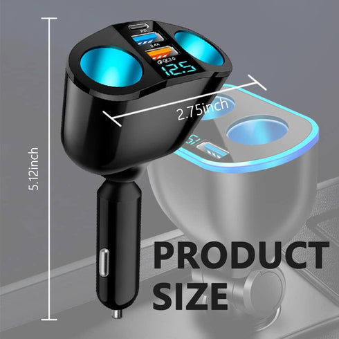 2024 New Upgrade 5 Port Cigarette Lighter Splitter,QC3.0&PD 20W Super Fast Car Charger with Dual Cigarette Lighter Plug with LED Voltmeter Compati...