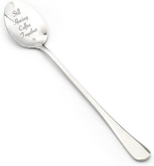 Funny Long Distance Relationship Spoon - Engraved Stainless Steel Spoon with Still Having Coffee Together Quote - Great gift for Couples...