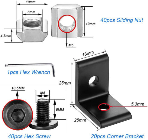 10Sets 2020 Corner Bracket Connectors for 2020 Series 6mm Slot Aluminum Extrusion Profile Accessories(L Black)...