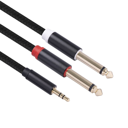 3.5mm to Dual 1/4 Adapter 1/8 to 6.35mm TS Mono Audio Cable Stereo Breakout Cord Y Splitter Compatible with iPhone, iPod, Computer Sound Card, Hea...