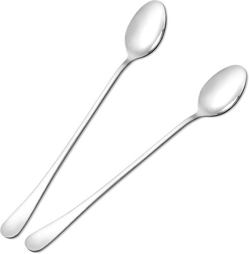 2 PCS Long Coffee Spoons Long Handle Ice Tea Spoons Stainless Steel Long Spoon Silver Ice Cream Spoon Cocktail Mixing Spoons for Cold Drink Ice Cr...