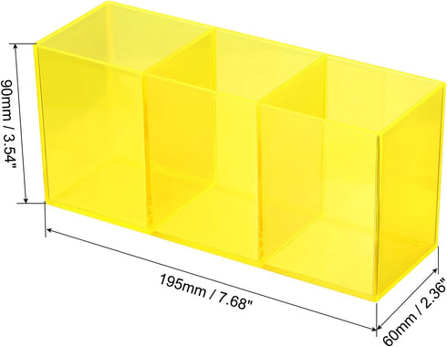 PATIKIL 3 Compartments Clear Acrylic Pen Holder, 2 Pack Pencil Holder Pen Organizer Pencil Cup Makeup Brush Holder Square for Countertop Desk, Yel...