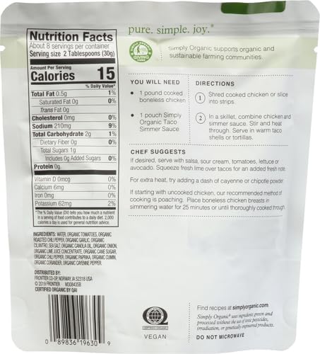 Simply Organic Mild Taco Simmer Sauce, Certified Organic | 8 oz | Pack of 2...
