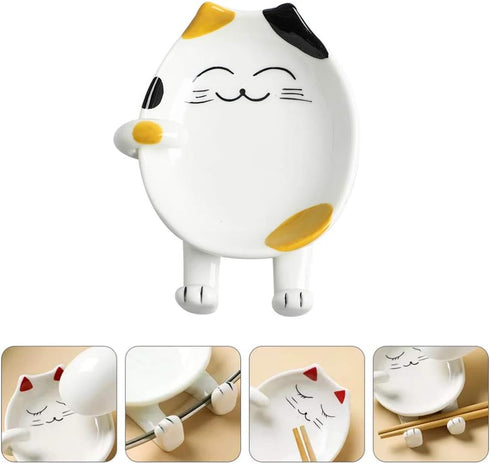 Ceramic Spoon Rest for Kitchen, Multifunctional Cute Cat Shape Cooking Utensil Holder Coffee Spoon Rest Pot Lid Rack Ladle Rest Spatula Utensil Re...