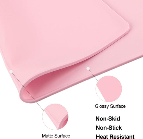 Pink Baking Mat-Multipurpose Kid Placemat Reusable Kitchen Countertop Mat Dough Pad with Raised Edges Silicone Heat Resistant Mat for Air Fryer (1...