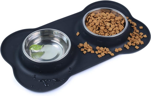 Pet Deluxe Dog Bowls Stainless Steel Dog Bowls with No Spill Skid Resistant Silicone Mat, 24oz 48oz Dog Food and Water Bowl Set Feeder Bowls for S...