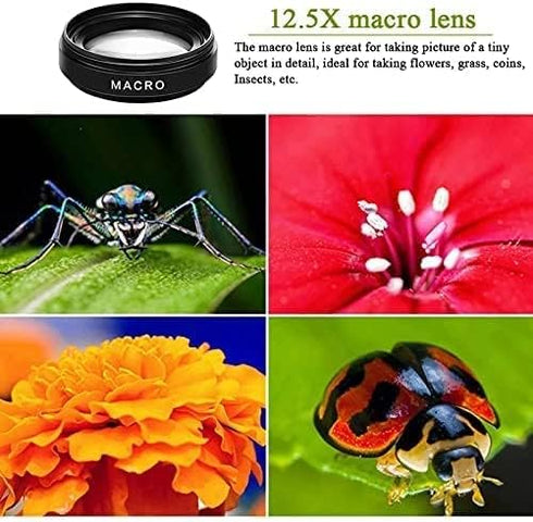 Mobile Phone Wide-Angle Lens 0.45X Mobile Phone Camera Lens Kit Macro Lens 12.5X Universal for iPhone Android Phone/Samsung/OnePlus and Most Smart...