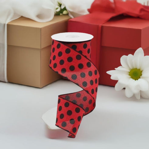 Craig Bachman 2.5" Medium Polka Dots: Red & Black (10 Yards) Durable Fabric Wired Edge for Crafting, Elegant Floral Arrangements, Gift Wrapping, a...