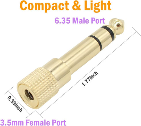 6.35mm Male to 3.5mm Female Stereo Audio Jack 4-Pack 1/4 inch to 1/8 inch Adapter for Aux Cable, Guitar Amplifier, Headphone...
