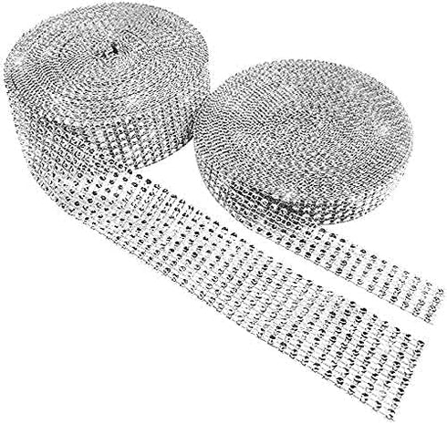 1 Roll 8 Row 10 Yard and 1 Roll 4 Row 10 Yard, Silver Bling Diamond Wrap Ribbon for Wedding Cakes, Birthday Decorations, Party Supplies, Arts Rhin...