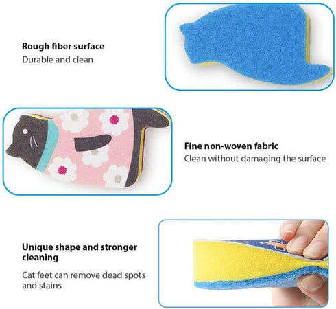 4pcs Sink Cat Dish Sponge Scrubber, for Washing Dishes Dishwashing Cloth Scrubber...