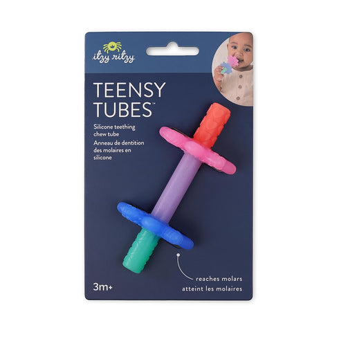 Itzy Ritzy Teensy Tube Teether; Textured Hollow Baby Teething Tube That Reaches Front Teeth & Back Molars, Made of Soft Silicone (Pink Rainbow)...