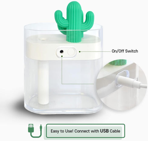 Eutuxia Mini Portable Cactus Bottle Caps Humidifier with USB Cable, Perfect for Home Office Car Airplane Bedroom Etc, Cool Soothing Mist & LED Moo...