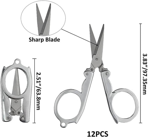 12Pcs Small Folding Scissors Portable Travel Scissors Stainless Steel Cutter Mini Scissors Set for Home Office and Travel Trip Scissors...