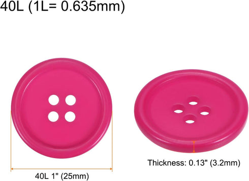 50pcs 40L Sewing Buttons 1"(25mm) Resin Round Flat 4-Hole Craft Buttons for Sewing Clothing and DIY, Dark Pink...
