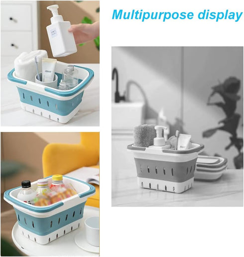 Foldable Plastic Shower Caddy Basket 2 Pcs, Portable and Durable Toiletries Caddy with Handles Ideal for Dorm, Bathroom, Cleaning, Kitchen, Campin...