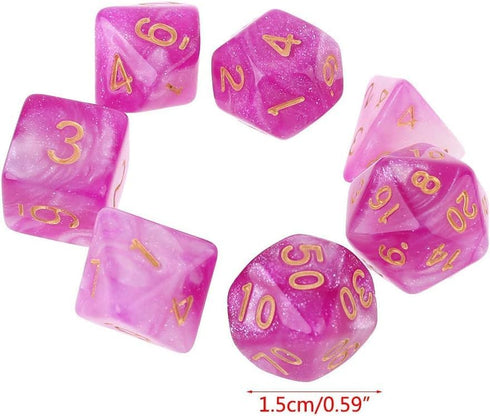 7Pcs/Set Purple Dichromatic D4 D6 D8 D10 D12 D20 Polyhedral Dices Numbers Dials Desktop Board Game Dice Bags with Drawstring Role Playing Dice Dic...