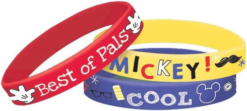 Unique Disney Mickey Mouse Birthday Party Supplies Bundle includes 12 Plastic Rubber Bracelets and 1 Dinosaur Sticker Sheet...
