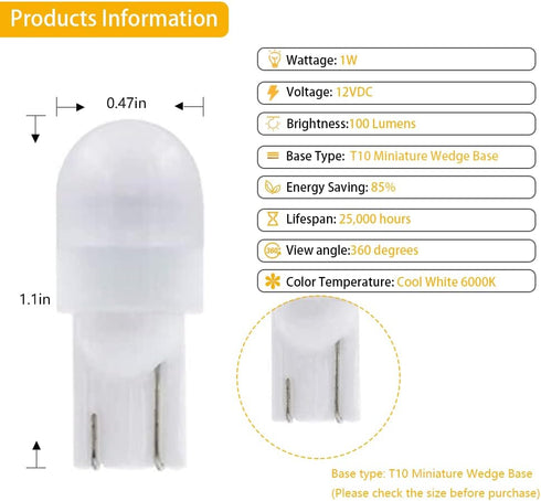 Cheopha T10 T5 Wedge Base LED Bulb 12VDC landscape wedge bulb, 194 168 W5W LED Bulbs for Outdoor Landscape Path Step Deck Lights Cool White 6000k ...