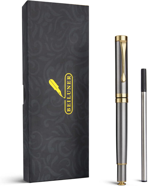 BEILUNER Ballpoint Pens, Stunning Silver Chrome Metal Pen with Golden Trim, Best Ball Pen Gift Set for Men & Women, Professional, Executive, Offic...
