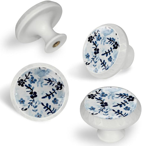 4 Pack 1.37" Floral Decorative Cabinet Knobs, Elegant ABS Glass Round Handles for Home Kitchen and Bedroom - Stylish Furniture Drawer Pulls (Blue ...
