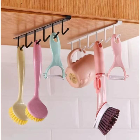 2pcs Multi-Hooks Under The Cabinet 6-Hook Hanging Hook Rack Kitchen Utensil Cupboard Hanger Chest Organizer Cup Holder for Coffee Bar, Fit for 0.8...
