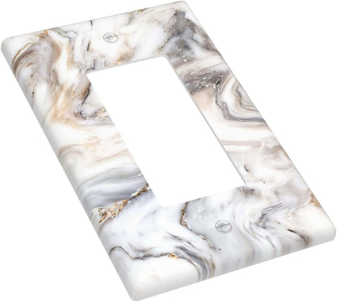 White Gold Marble Pattern Single Rocker Light Switch Plate Decorative Electrical Wall Plates, 1 Gang Light Switch Cover Plate 2.7" X 4.4" For Kitc...
