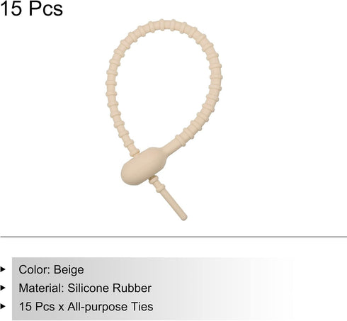 MECCANIXITY 15 Pack Silicone Cable Ties 8.5 Inch Reusable Zip Ties Silicone Twist Ties for Home Office Kitchen Organizer Food Bag Cord Key Managem...