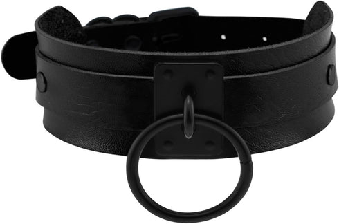 Gothic Punk Collar for Women,Soft PU Leather Choker Necklace Emo Jewelry 80s 90s Goth Accessories,Hanging Big Black Ring...
