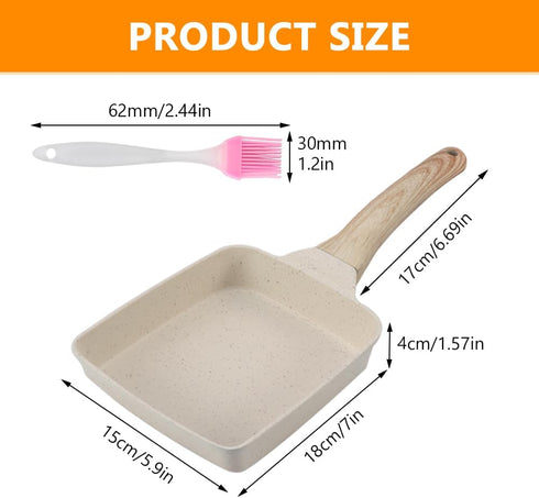 CALIDAKA Tamagoyaki Pan,Japanese Omelette Pan With Silicone Brush,Nonstick Tamagoyaki Pan,Rectangle Eg-g Roll Pan With Detachable An-ti Scalding H...