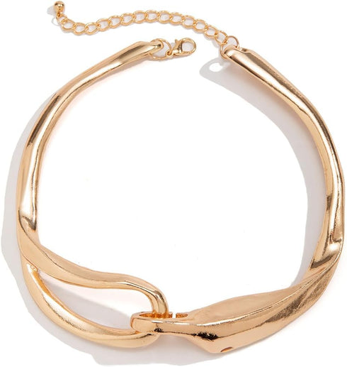 Chunky Silver Metal Buckle Collar Necklace for Women,Thick Geometric Metallic Unisex Abstract Choker Necklace Statement Fashion Chain Necklace Coo...