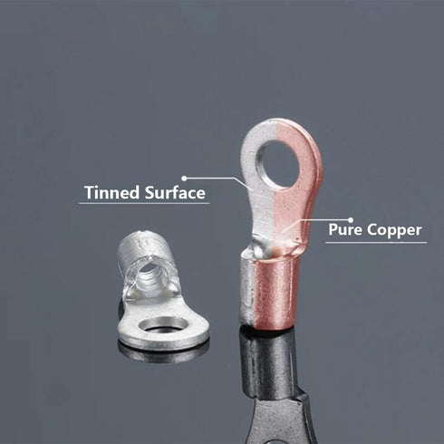 100Pcs Non-Insulated Ring Terminal,AWG16-14 Electrical Wire Crimp Connectors,#10 Stud O-Type Red Copper Crimp Terminals...