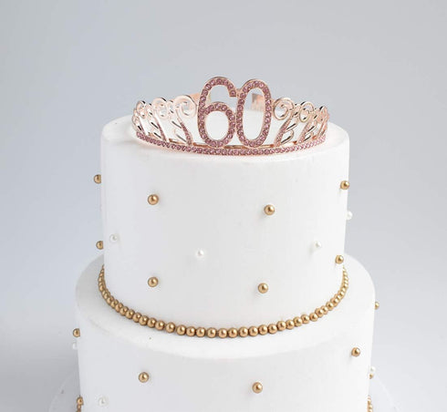 60th Birthday Pink Tiara and Sash, Glitter Satin Sash and Crystal Rhinestone Tiara Crown for Happy 60th Birthday Party Supplies Favors Decorations...