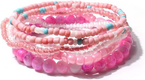 Pingyongchang Stackable Multi Layer Bohemian Bead Bracelet For Women Handmade Colorful Beads Layered Stretch Multilayer Bangles Bracelets Beach An...