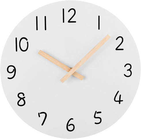 Plumeet 10'' Wooden Wall Clock Small Frameless Clocks with Silent Quartz Movement - Modern Style Village Wall Clocks Decorative Home Kitchen - Bat...