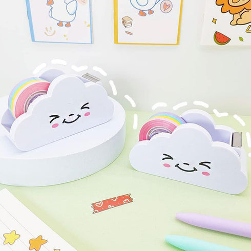 Cloud Tape Dispenser, Delicate Cartoon Tape Cutter with Rainbow Tape, Plastic Desktop Tape Dispenser for Girls Women Home Office Stationery Suppli...