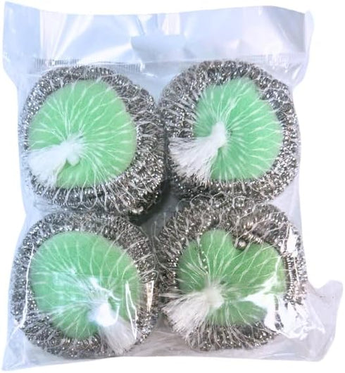 Amazon Brand | Pack of 4 | Ring King Stainless Steel-Wrapped Sponge Scrubbers | Heavy Duty Scouring Pads - Individually Wrapped for Dishes Pots, P...