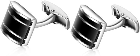 HONEY BEAR Rectangle Cufflinks for Mens Steel for Business Wedding Gift Black...