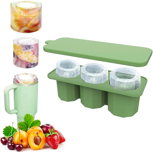 Silicone Ice Cube Tray for Tumbler Cup, 3pcs Ice Cube Maker With Lid for 20-30oz Stanley, for Cocktails, Whiskey, Drinks, Coffee (green)...