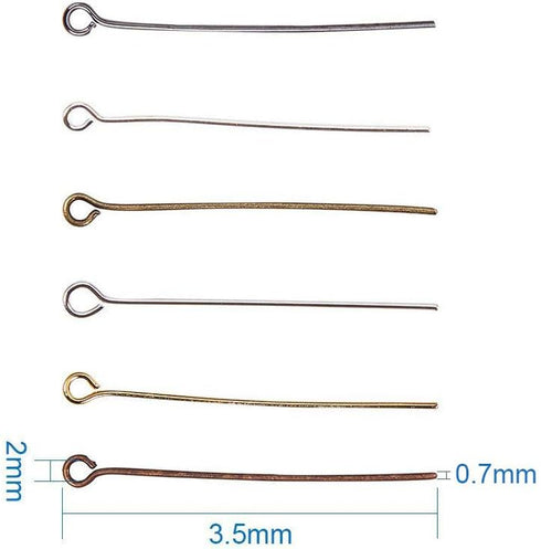 PH PandaHall About 600 Pcs Brass Head Pins Findings Open Eye Pin Length 1.38 Inch 21-Gauge for Jewelry Making 6 Colors...