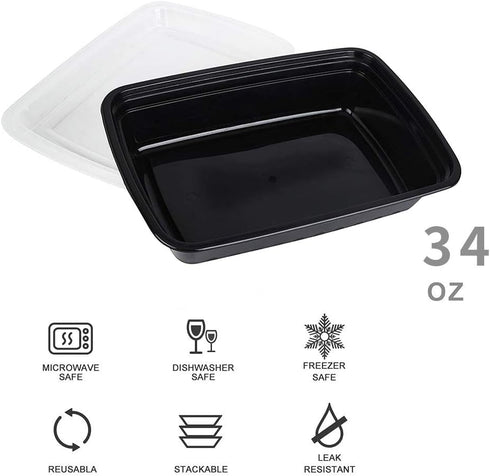 50-Pack Food Prep Containers, 1000ML/ 34 OZ Microwavable Food Storage Containers with Lids, Reusable Plastic lunch Containers Lunch Boxes- Stackab...
