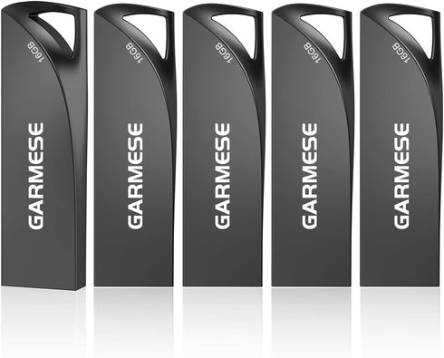 16GB USB Flash Drives 5 Pack Waterproof Metal USB Memory Stick Slim USB 2.0 Flash Drive, Portable Pen Drive Thumb Drive with Keychain Hole Jump Dr...