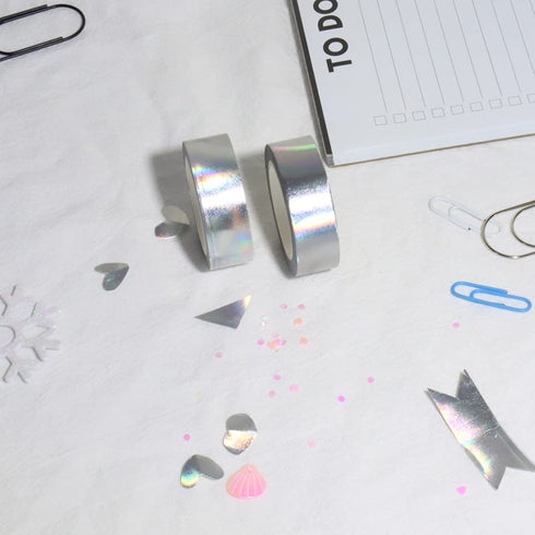 6pcs Silver Holographic Foil Washi Tape Set Metallic Paper Masking Tape for DIY Art Project Craft Gift Wrapping Tapes (6pcs Silver Holographic)...