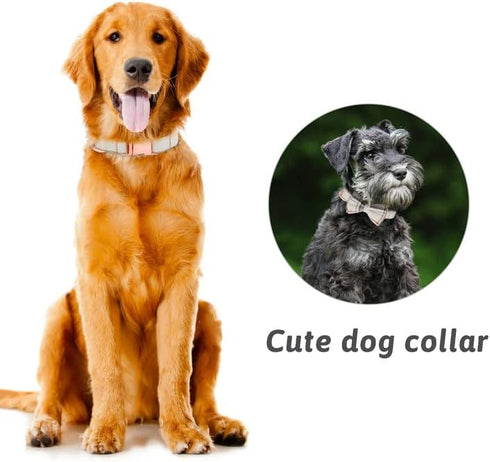 Plaid Dog Collar Leash Set with Bow Tie Adjustable Cute Puppy Collar with Durable Metal Buckle Girls Boys Dog Collar for Small Medium Large Dogs O...