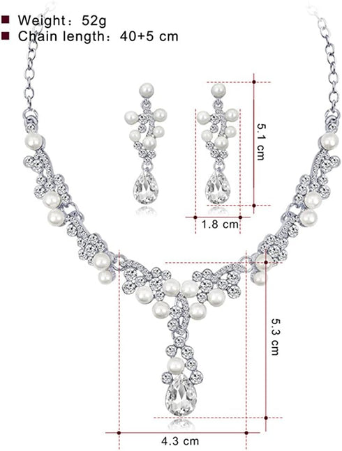 Bride Crystals Rhinestones Pearls Necklace Earrings Set Bridal Wedding Jewelry Sets Rhinestone Choker Necklace Prom Party Costume Jewelry Set for ...