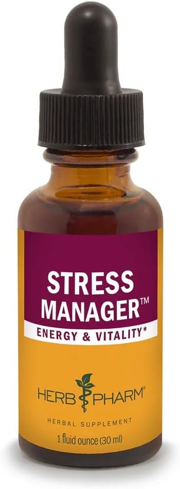 Herb Pharm Stress Manager: Adaptogenic Stress Support Tincture, Rhodiola Rosea, Holy Basil Extract, Reishi Mushroom Extract, Adrenal Function Supp...