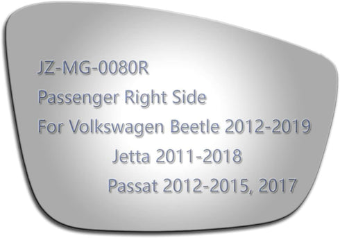 Side Mirror Glass fit for Volkswagen 2012-2019 Beetle, 2011-2018 Jetta, 2012-2015 2017 Passat Passenger Right Side RH Convex, Including Adhesive (...