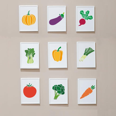 10pcs Vegetables Stencil 6×6inch Farm Vegetable Drawing Stencil with Painting Brush Reusable Pumpkin Eggplant Tomato Carrot Radish Painting Stenci...