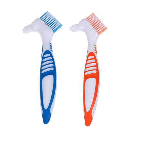 Denture Cleaner Box and Brush Set - 2 Pack Denture Bath Case with Basket + 2 Pack Denture Brush, Portable Denture Retainer Storage Box, False Teet...