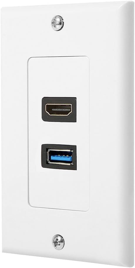 ZEXMTE HDMI and USB 3.0 Wall Plate HDMI Wall Charger Outlet Mount Socket Face Plate Panel Cover, USB & HDMI Port for High-Speed Charging, Wall Fac...